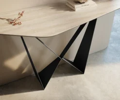 KonsolentischEdge Polygonal 140x50 cm Keramik Laminam® Travertino Bianco Creme-Weiß Spios Metall Schwarz Sofort versandfertig