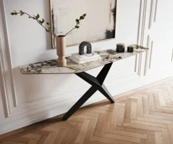 KonsolentischEdge Polygonal 180x50 cm Keramik Patagonia Poliert Zentharo Metall Schwarz Sofort versandfertig