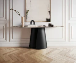 KonsolentischEdge Polygonal 180x50 cm Keramik Patagonia Poliert Livos Metall Schwarz Sofort versandfertig