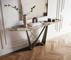 KonsolentischEdge Polygonal 180x50 cm Keramik Patagonia Poliert Spios Metall Effektfinish Titan Sofort versandfertig