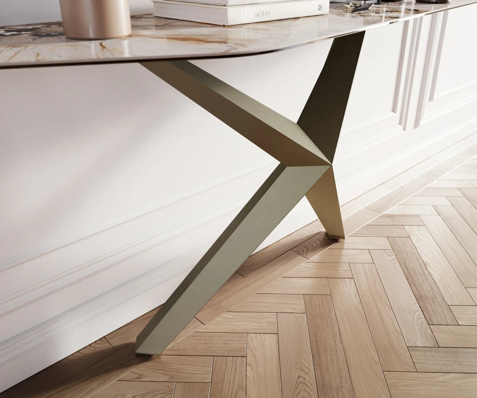KonsolentischEdge Polygonal 180x50 cm Keramik Patagonia Poliert Zentharo Metall Effektfinish Titan Sofort versandfertig