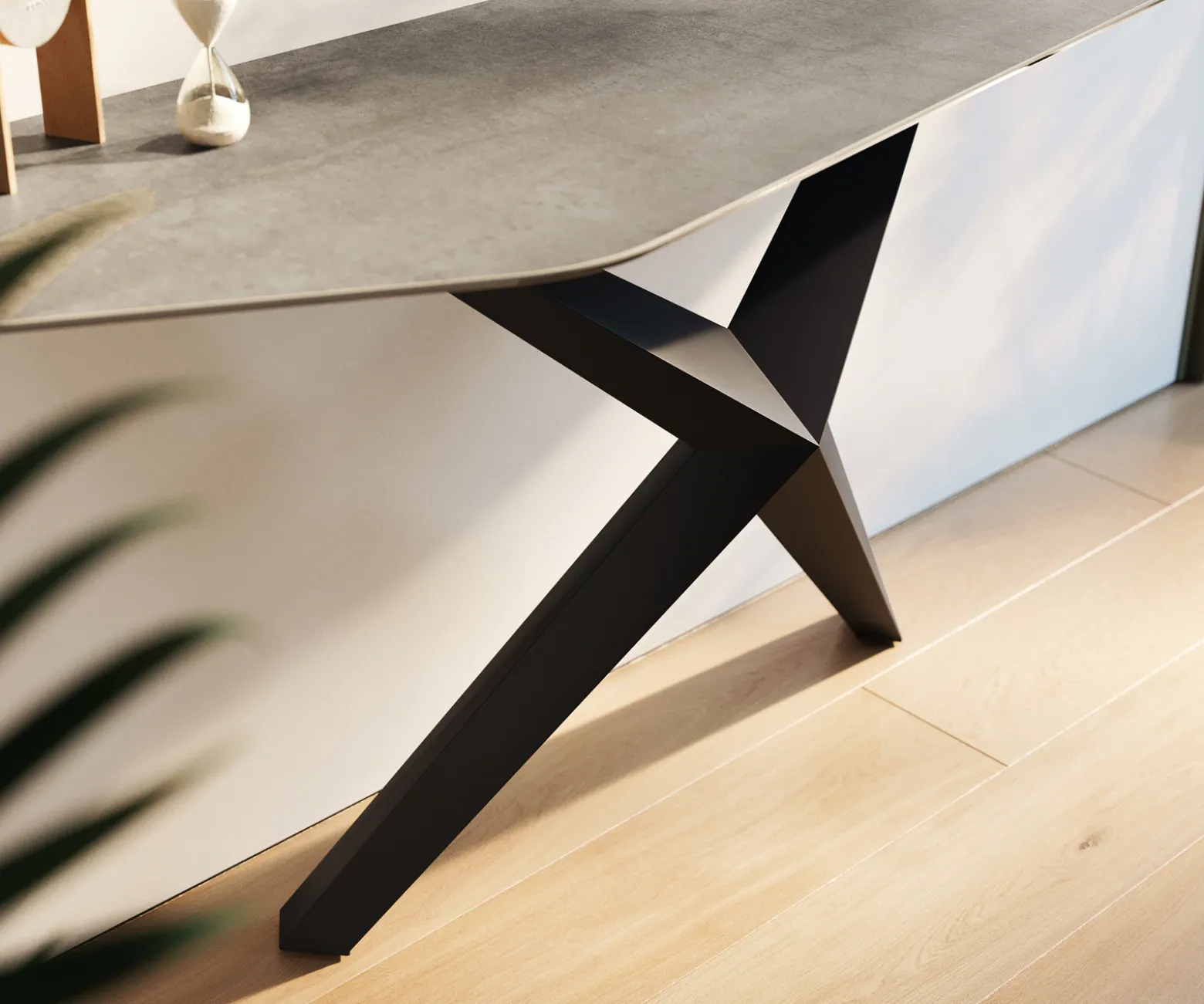 KonsolentischEdge Polygonal 180x50 cm Keramik Beton Grau Zentharo Metall Schwarz Sofort versandfertig