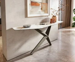 KonsolentischEdge Polygonal 180x50 cm Keramik Calacatta Luxe Weiß-Gold-Grau Zentharo Metall Effektfinish Titan Sofort versandfertig