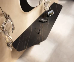 KonsolentischEdge Polygonal 180x50 cm Keramik Laminam® Noir Desir Braun Spios Metall Effektfinish Titan Sofort versandfertig