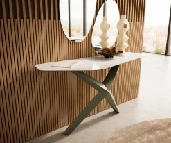 KonsolentischEdge Polygonal 140x50 cm Keramik Onyx Champagne Zentharo Metall Effektfinish Titan Versandfertig ca. 02.10.26