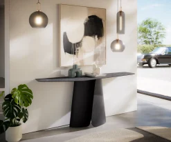 KonsolentischEdge Polygonal 180x50 cm Keramik Laminam® Nero Greco Anthrazit Livos Metall Schwarz Sofort versandfertig