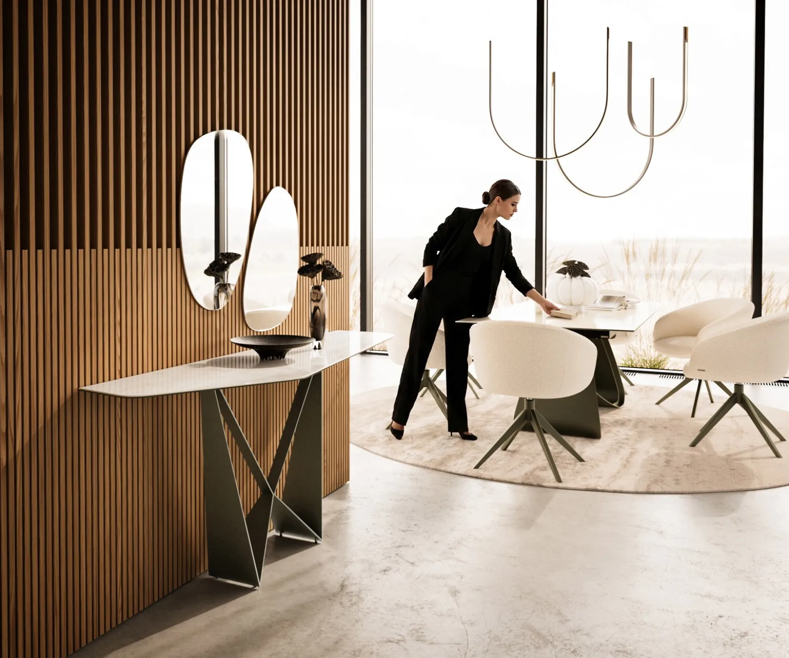 KonsolentischEdge Polygonal 180x50 cm Keramik Onyx Champagne Spios Metall Effektfinish Titan Versandfertig ca. 25.09.26