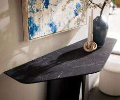 KonsolentischEdge Polygonal 140x50 cm Keramik Laminam® Nero Greco Anthrazit Livos Metall Schwarz Sofort versandfertig