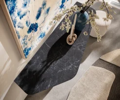 KonsolentischEdge Polygonal 140x50 cm Keramik Laminam® Nero Greco Anthrazit Spios Metall Schwarz Sofort versandfertig
