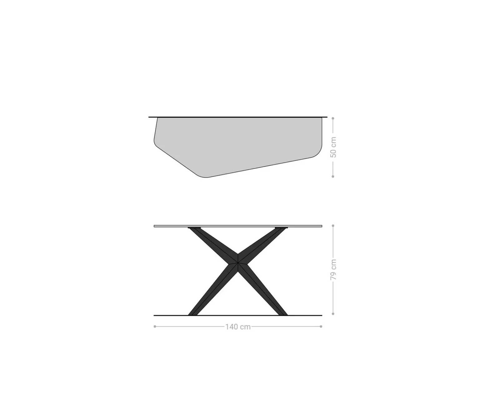 KonsolentischEdge Polygonal 140x50 cm Keramik Laminam® Nero Greco Anthrazit Zentharo Metall Schwarz Sofort versandfertig
