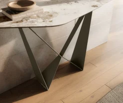 KonsolentischEdge Polygonal 140x50 cm Keramik Minas Melange Weiß-Beige Spios Metall Effektfinish Titan Sofort versandfertig