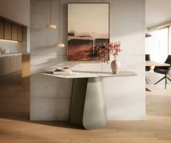 KonsolentischEdge Polygonal 140x50 cm Keramik Minas Melange Weiß-Beige Livos Metall Effektfinish Titan Sofort versandfertig