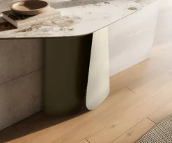 KonsolentischEdge Polygonal 140x50 cm Keramik Minas Melange Weiß-Beige Livos Metall Effektfinish Titan Sofort versandfertig