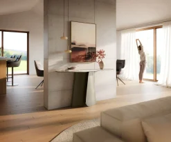 KonsolentischEdge Polygonal 140x50 cm Keramik Minas Melange Weiß-Beige Livos Metall Effektfinish Titan Sofort versandfertig