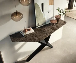KonsolentischEdge Polygonal 140x50 cm Keramik Emperador Extra Lucidato Dunkelbraun Zentharo Metall Schwarz Sofort versandfertig