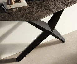 KonsolentischEdge Polygonal 140x50 cm Keramik Emperador Extra Lucidato Dunkelbraun Zentharo Metall Schwarz Sofort versandfertig