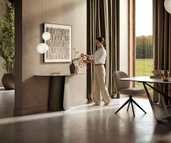 KonsolentischEdge Polygonal 140x50 cm Keramik Onyx Pearl Livos Metall Effektfinish Titan Sofort versandfertig