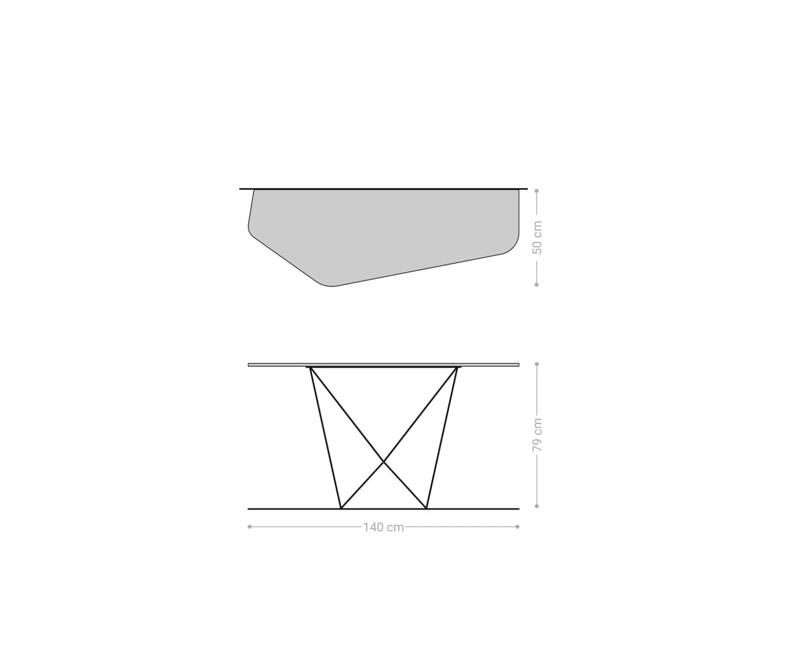 KonsolentischEdge Polygonal 140x50 cm Keramik Beton Grau Spios Metall Schwarz Sofort versandfertig
