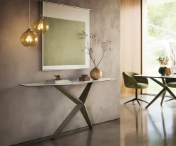 KonsolentischEdge Polygonal 180x50 cm Keramik Onyx Pearl Zentharo Metall Effektfinish Titan Sofort versandfertig