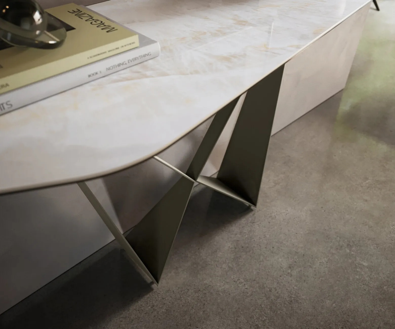 KonsolentischEdge Polygonal 180x50 cm Keramik Onyx Pearl Spios Metall Effektfinish Titan Sofort versandfertig