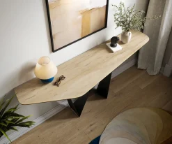 KonsolentischEdge Polygonal 180x50 cm Keramik Laminam® Sabbia Eichefarbig Spios Metall Schwarz Sofort versandfertig
