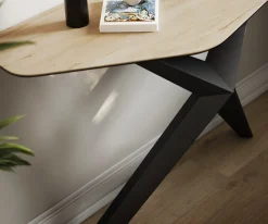 KonsolentischEdge Polygonal 140x50 cm Keramik Laminam® Sabbia Eichefarbig Zentharo Metall Schwarz Sofort versandfertig