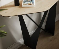 KonsolentischEdge Polygonal 140x50 cm Keramik Laminam® Sabbia Eichefarbig Spios Metall Schwarz Sofort versandfertig
