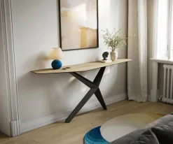 KonsolentischEdge Polygonal 180x50 cm Keramik Laminam® Sabbia Eichefarbig Zentharo Metall Schwarz Sofort versandfertig
