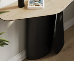 KonsolentischEdge Polygonal 140x50 cm Keramik Laminam® Sabbia Eichefarbig Livos Metall Schwarz Sofort versandfertig