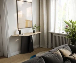 KonsolentischEdge Polygonal 140x50 cm Keramik Laminam® Sabbia Eichefarbig Livos Metall Schwarz Sofort versandfertig
