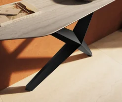 KonsolentischEdge Polygonal 180x50 cm Keramik Laminam® Travertino Bianco Creme-Weiß Zentharo Metall Schwarz Sofort versandfertig