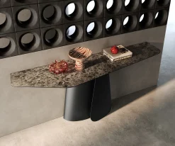 KonsolentischEdge Polygonal 180x50 cm Keramik Emperador Extra Lucidato Dunkelbraun Livos Metall Schwarz Sofort versandfertig