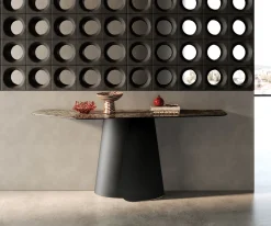 KonsolentischEdge Polygonal 180x50 cm Keramik Emperador Extra Lucidato Dunkelbraun Livos Metall Schwarz Sofort versandfertig