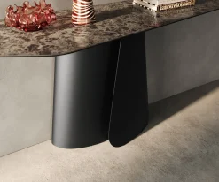 KonsolentischEdge Polygonal 180x50 cm Keramik Emperador Extra Lucidato Dunkelbraun Livos Metall Schwarz Sofort versandfertig