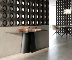 KonsolentischEdge Polygonal 180x50 cm Keramik Emperador Extra Lucidato Dunkelbraun Livos Metall Schwarz Sofort versandfertig