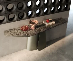 KonsolentischEdge Polygonal 180x50 cm Keramik Emperador Extra Lucidato Dunkelbraun Livos Metall Effektfinish Titan Sofort versandfertig