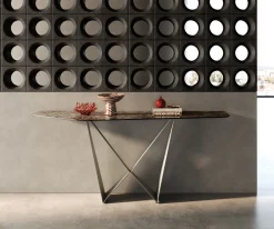 KonsolentischEdge Polygonal 180x50 cm Keramik Emperador Extra Lucidato Dunkelbraun Spios Metall Effektfinish Titan Sofort versandfertig