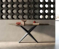KonsolentischEdge Polygonal 180x50 cm Keramik Emperador Extra Lucidato Dunkelbraun Zentharo Metall Schwarz Sofort versandfertig