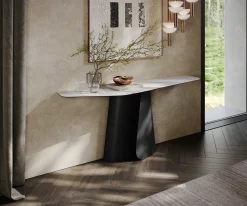 KonsolentischEdge Polygonal 180x50 cm Keramik Laminam® Statuarietto Weiß Livos Metall Schwarz Versandfertig ca. 06.01.27