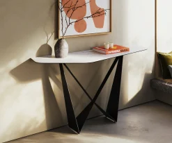 KonsolentischEdge Polygonal 140x50 cm Keramik Laminam® Statuarietto Weiß Spios Metall Schwarz Versandfertig ca. 06.01.27