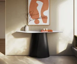 KonsolentischEdge Polygonal 140x50 cm Keramik Laminam® Statuarietto Weiß Livos Metall Schwarz Versandfertig ca. 06.01.27