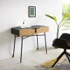 KonsolentischMikkusu 90x45 cm Bambus Natur Mango Schwarz 2 Schubladen Metall Schwarz Versandfertig ca. 06.11.26