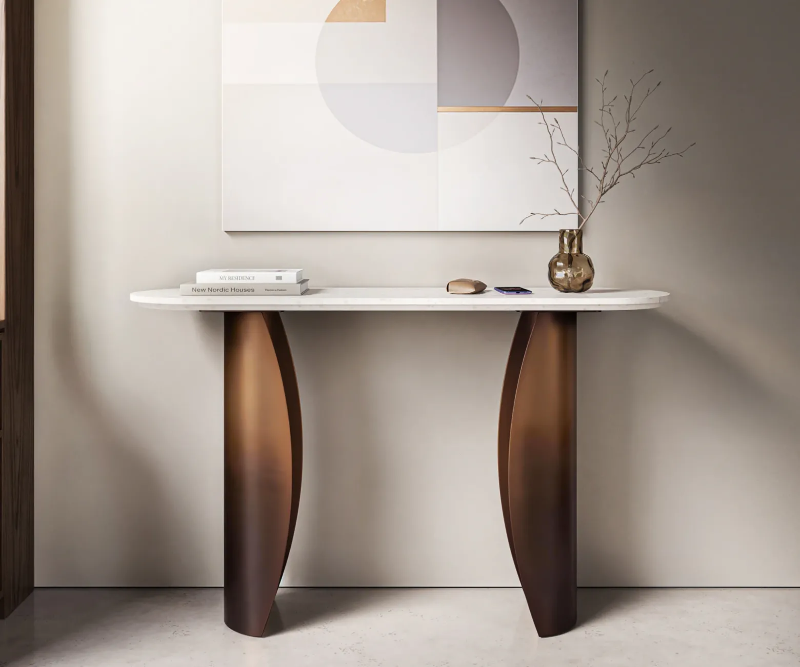 KonsolentischSolena 135x40 cm Marmor Weiß Metall Gold Ombre Sofort versandfertig