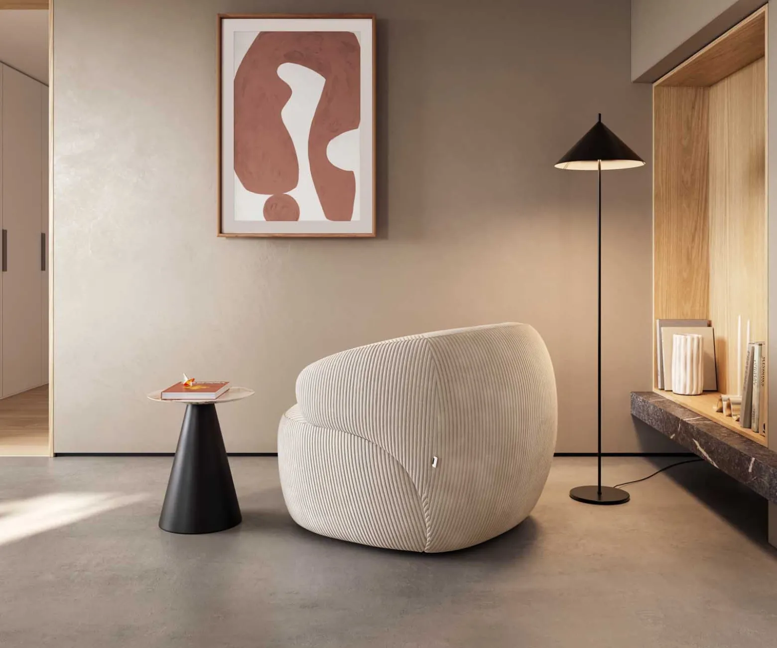 LoungesesselNova 88x88 cm Cord Beige Sofort versandfertig