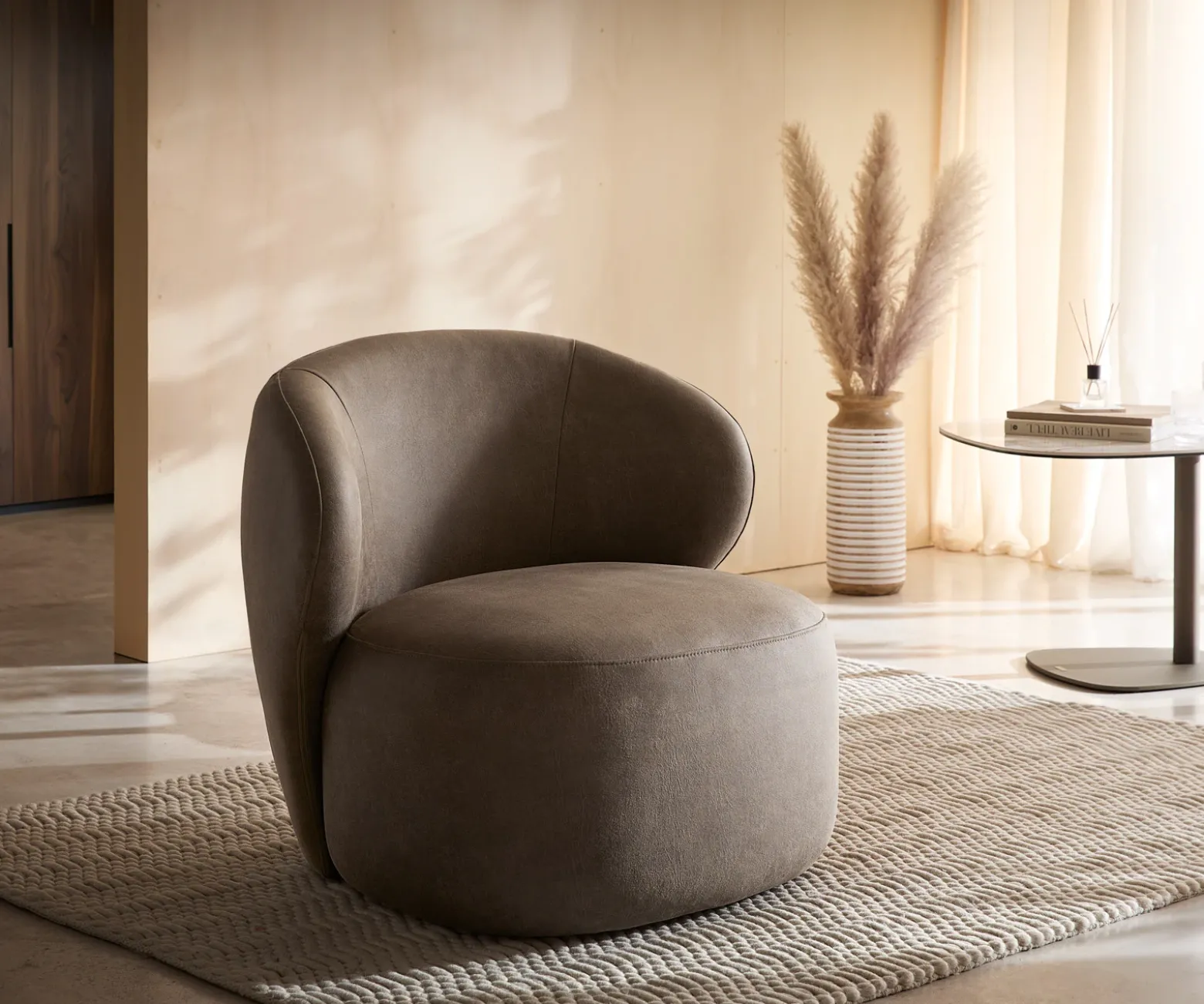 LoungesesselPulo 80x80 cm Mikrofaser Taupe Vintage Sofort versandfertig