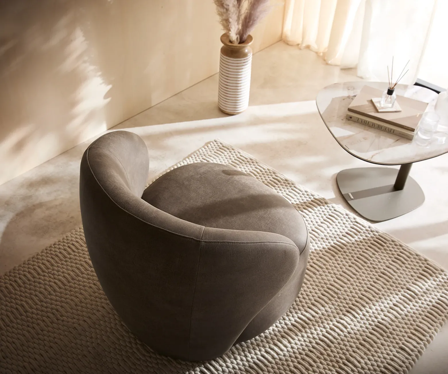 LoungesesselPulo 80x80 cm Mikrofaser Taupe Vintage Sofort versandfertig