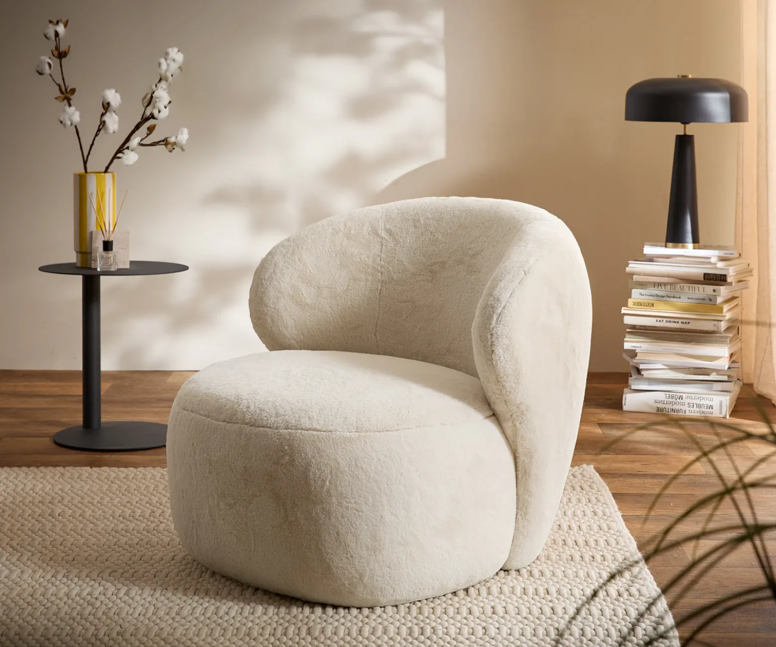 LoungesesselPulo 80x80 cm Plüsch Creme-Weiß Sofort versandfertig