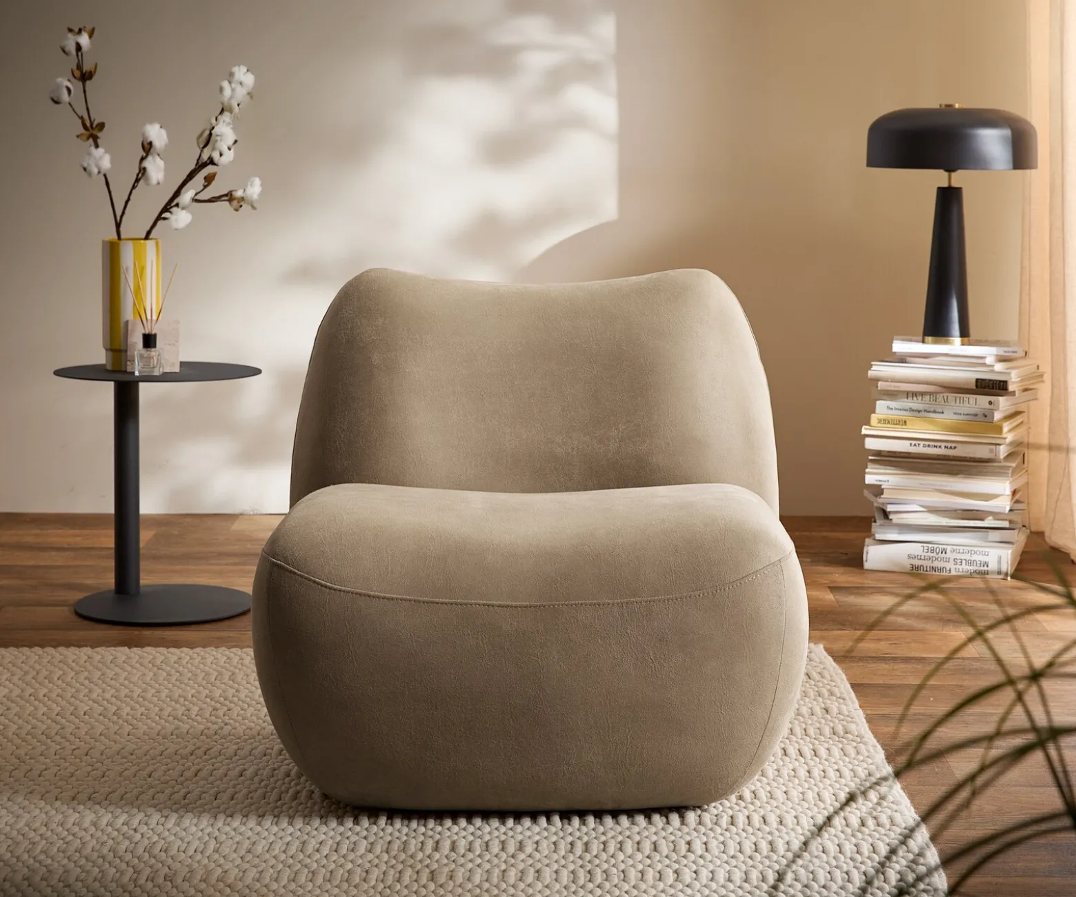 LoungesesselZena 75x85 cm Mikrofaser Beige Vintage Sofort versandfertig