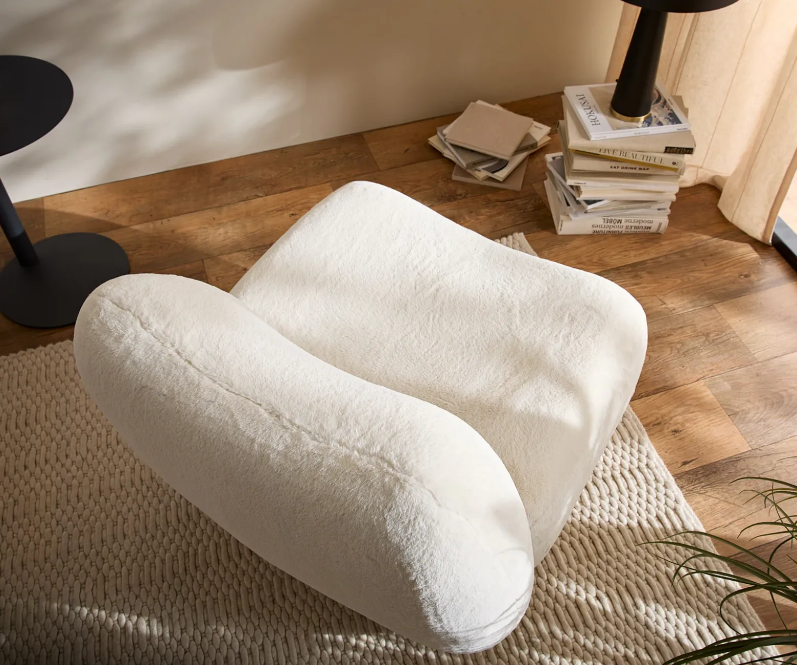 LoungesesselZena 75x85 cm Plüsch Creme-Weiß Sofort versandfertig
