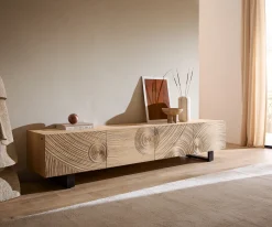 LowboardAshara 220 cm Eiche Natur 3D Effekt 4 Türen Kufe Metall Schwarz Versandfertig ca. 28.10.26